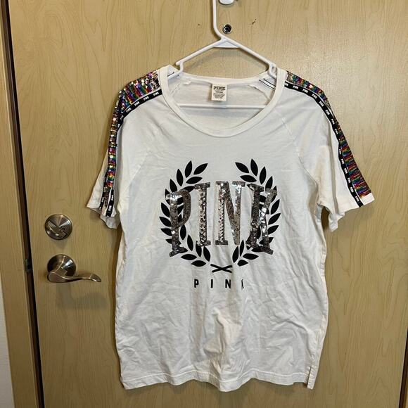 Victoria's Secret Pink Bling Rainbow Campus Tee Shirt - Picture 1 of 7